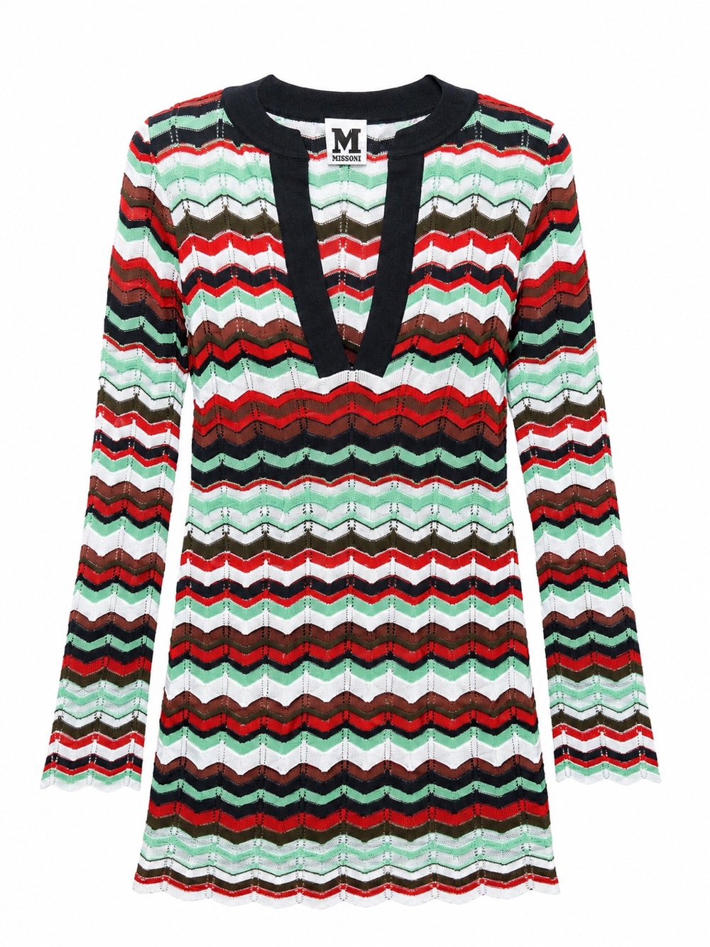 M Missoni Chevron Knit Tunic Top Size 42/6 Colorful Zig Zag Long Sleeve Italy